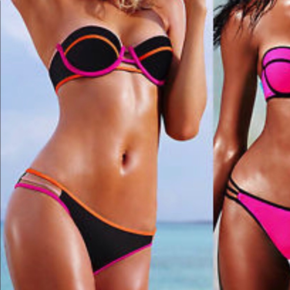 Victoria’s Secret black and neon strapless bikini